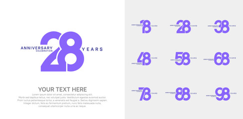 Anniversary logo set vector design, purple color for celebration event