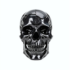 Skull made of obsidian. Isolated on white background. Front view, Digital illustration.