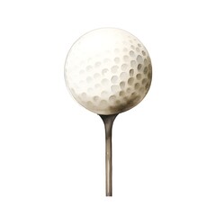 Watercolor of a Golf Ball Resting on a Wooden Tee Against a White Background