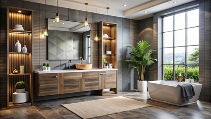 Fototapeta premium Upgrade your contemporary space with this stylish luxury bathroom furniture set, designed with elegance and modern