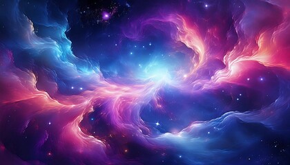 Obraz premium Cosmic Dance of Colors – A Mesmerizing Swirling Nebula in Deep Space Showcasing Vibrant Hues of Purples, Blues, and Greens, Capturing the Essence of the Universe’s Mystical Beauty and Wonder.