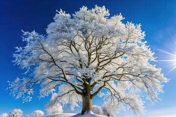 Naklejka premium Low angle view of a snow-covered tree in the winter