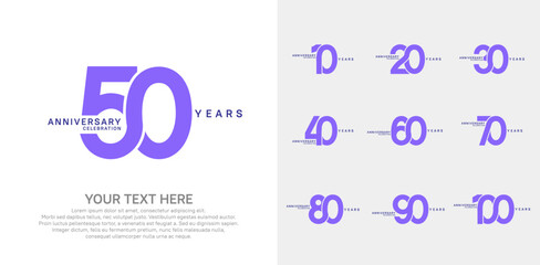 Anniversary logo set vector design, purple color for celebration event