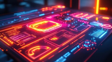 Obraz premium Relaxing at home in a futuristic smart home with glowing neon accents and digital wellness tools Futuristic Neon Minimalist