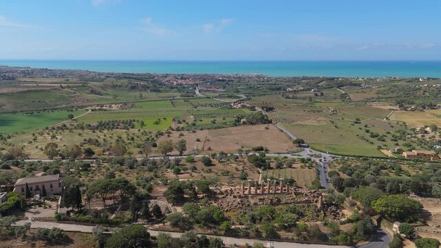 Aerial view of temple valley in Agrigento Italy