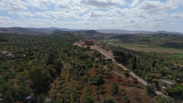 Aerial view of temple valley in Agrigento Italy