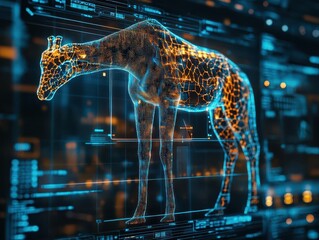 Safari adventure with glowing digital wildlife trackers and holographic animal displays  Futuristic  Hologram  High Detail