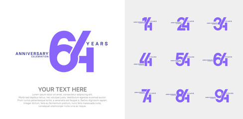 Anniversary logo set vector design, purple color for celebration event