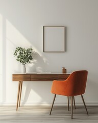Close-up of a chair beside a desk with a plant.