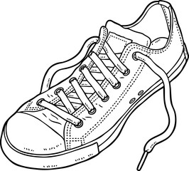Hand Drawn Vector Cartoon Classic Low Cut Sneaker Line Art