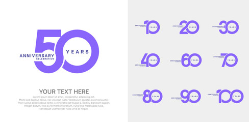 Anniversary logo set vector design, purple color for celebration event