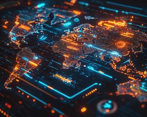 Study abroad visualized with glowing digital maps and holographic travel plans  Futuristic  Hologram  Minimalist