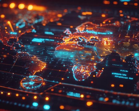 Study abroad visualized with glowing digital maps and holographic travel plans  Futuristic  Hologram  Minimalist