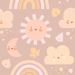 Cheerful Children&rsquo;s Pattern with Cute Weather Elements