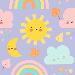 Cheerful Children’s Pattern with Cute Weather Elements