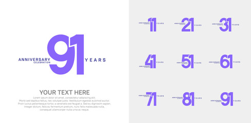 Anniversary logo set vector design, purple color for celebration event