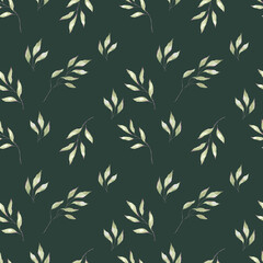 Fototapeta premium Watercolor leaves branches eucaliptus wallpaper textile wrapping paper background seamless pattern botanical floral desing wedding invitation card