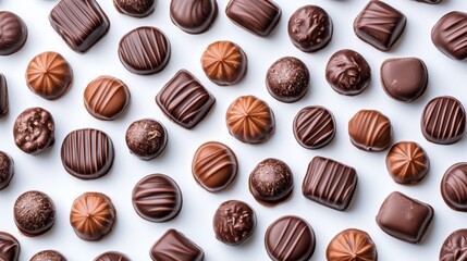 Assortment of Delicious Chocolate Candies, Top View A Sweet Indulgence for Design and Advertising