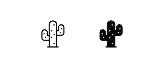 Cactus icon Desert symbol. Sun, empty, plant, saguaro cactus. home plant line and flat icons set, editable stroke isolated on white, linear vector outline illustration, symbol logo design style