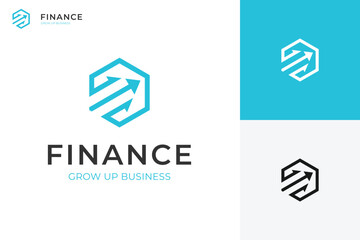 finance growth logo icon design, with arrow up hexagon symbol, minimalist modern logos for growing business financial logo template