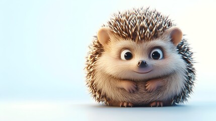 Cute and Fuzzy Hedgehog Smiling on White Background