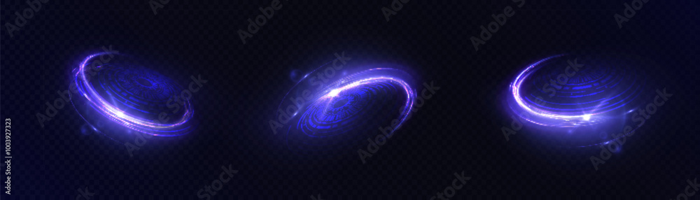 Poster light effect of high speed movement of light speed along a curved trajectory of bright blue-violet f