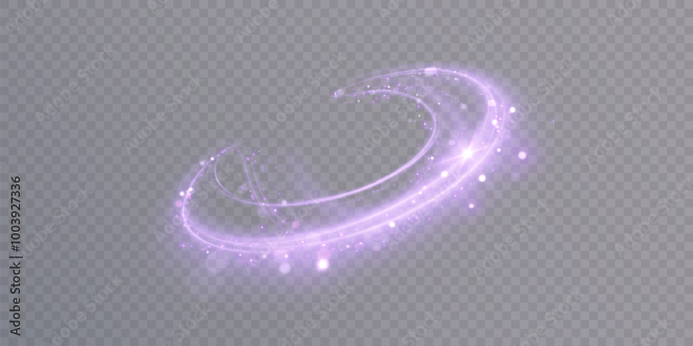 Poster Shiny purple glowing sparkling spiral with magical vector effect of magical sparkling dust particles. Glow effect for game interface design.