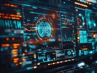 Obraz premium Virtual doctor appointment with glowing holographic health stats and smart diagnostics Futuristic Hologram Minimalist