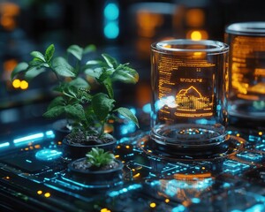 Water conservation tools displayed with glowing holographic data and smart eco-friendly systems  Futuristic  Hologram  Eco-Friendly