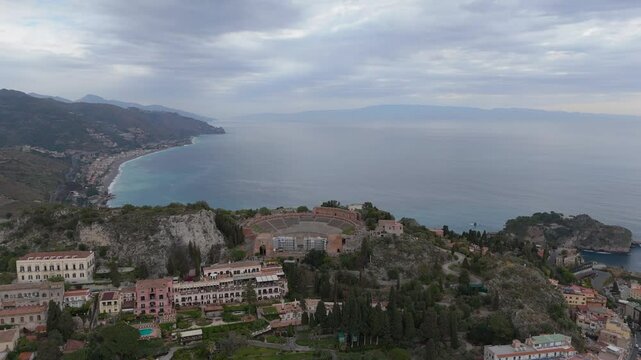 Aerial view of Taormina in Sicily Italy