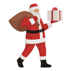 Happy Santa Claus carrying a gift