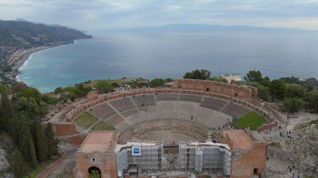 Aerial view of Taormina in Sicily Italy