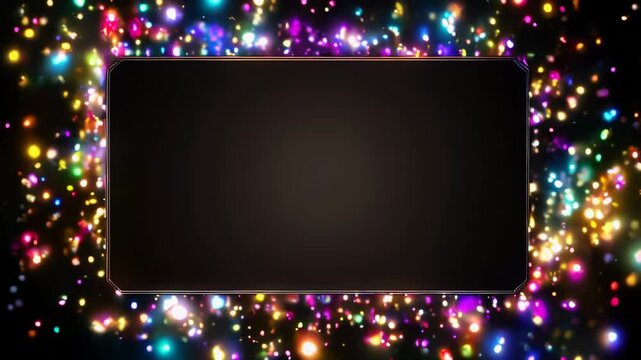 Empty frame with sparks and glitters on black background