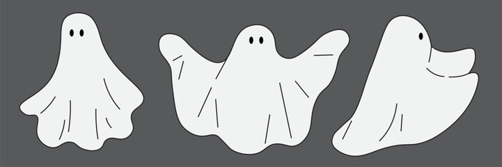cute minimalistic retro ghost set for halloween in vector. objects for stickers avatar decoration postcard poster print logo icon mascot