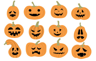color isolated halloween pumpkins vector illustration set. element for logo sticker poster print design decor logo mascot backgrounds