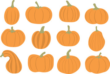 color isolated autumn pumpkins vector illustration set. element for logo sticker poster print design decor backgrounds