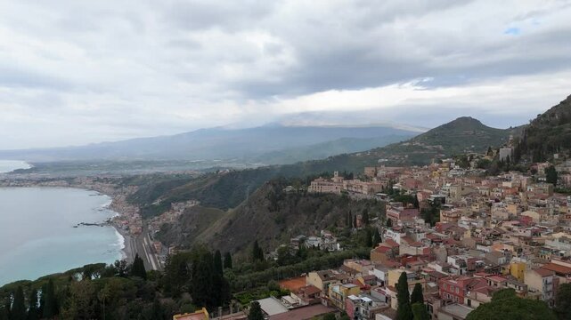 Aerial view of Taormina in Sicily Italy