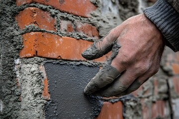 Obraz premium A worker is laying bricks on the wall