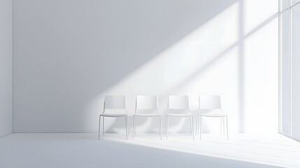 Obraz premium White chairs in empty white background. Concept of minimalism & installation art. 3d rendering mock up. 