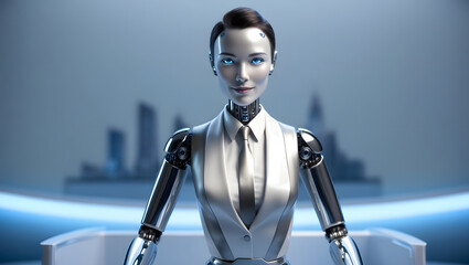 A portrait of intelligent and smart AI humanoid news representer robot