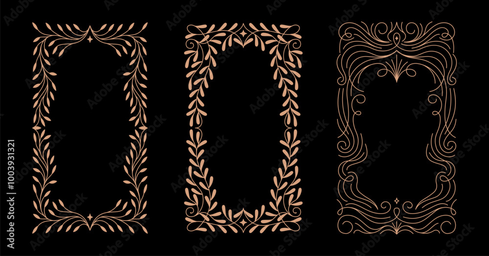 Poster Vector minimal geometric linear border and logo design templates with copy space for text, abstract aesthetic linear compositions, prints, frames and graphic design elements for packaging