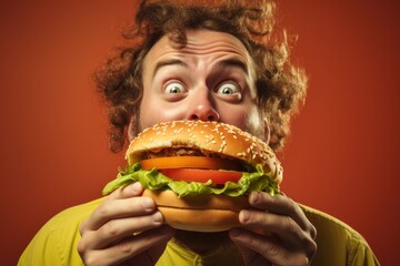 Man eating giant burger