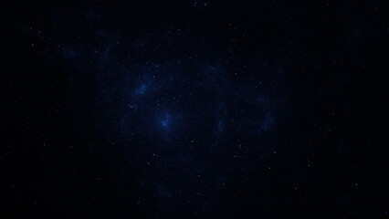 Cosmic nebula, glowing with bright blue light, against a backdrop of dark blue night sky scattered with faint stars. 3d render