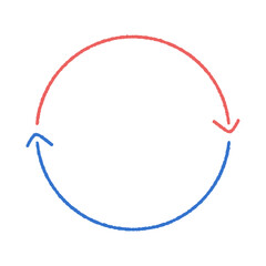 手書きの回転している円型の赤と青の矢印 - シンプルな循環やリサイクルのイメージ素材