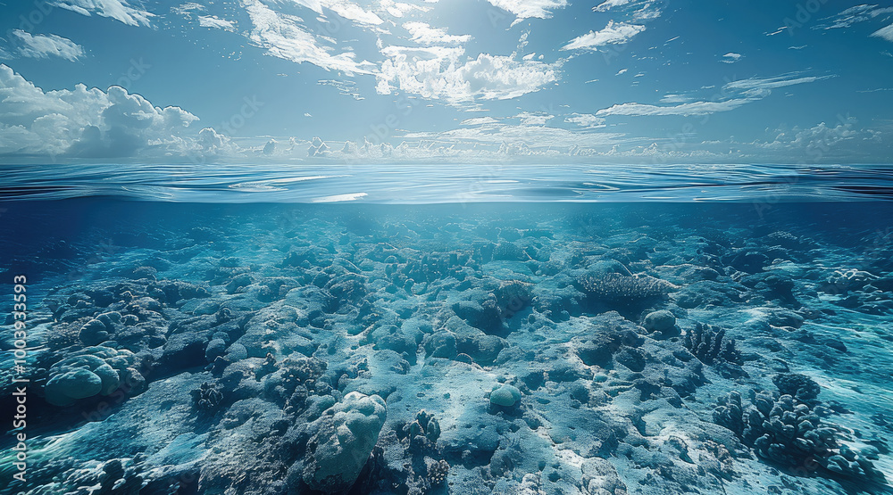 Poster deep blue ocean and sun rays filtering through.
