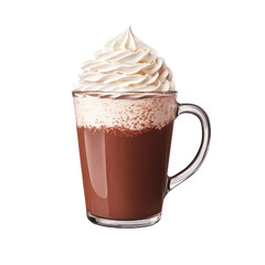 Delicious chocolate drink topped with whipped cream, white isolate background. transparent background
