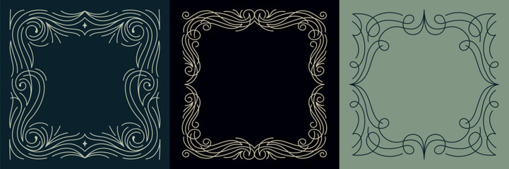 Vector minimal geometric linear border and logo design templates with copy space for text, abstract aesthetic linear compositions, prints, frames and graphic design elements for packaging