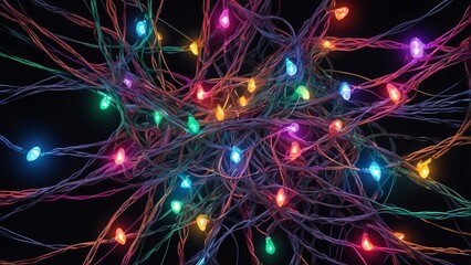 Fototapeta premium Colorful christmas lights string forming psychedelic pattern