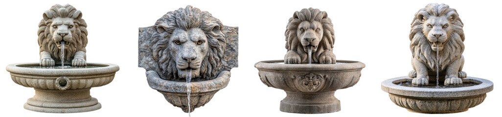 Obraz premium Stone lion fountain heads decorative sculptures transparent background