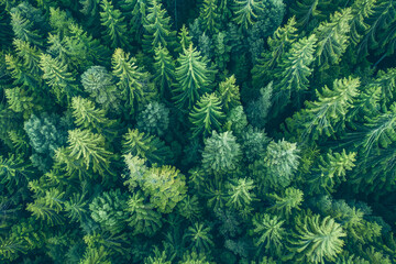 Fototapeta premium Aerial view of lush green forest canopy creating textured pattern